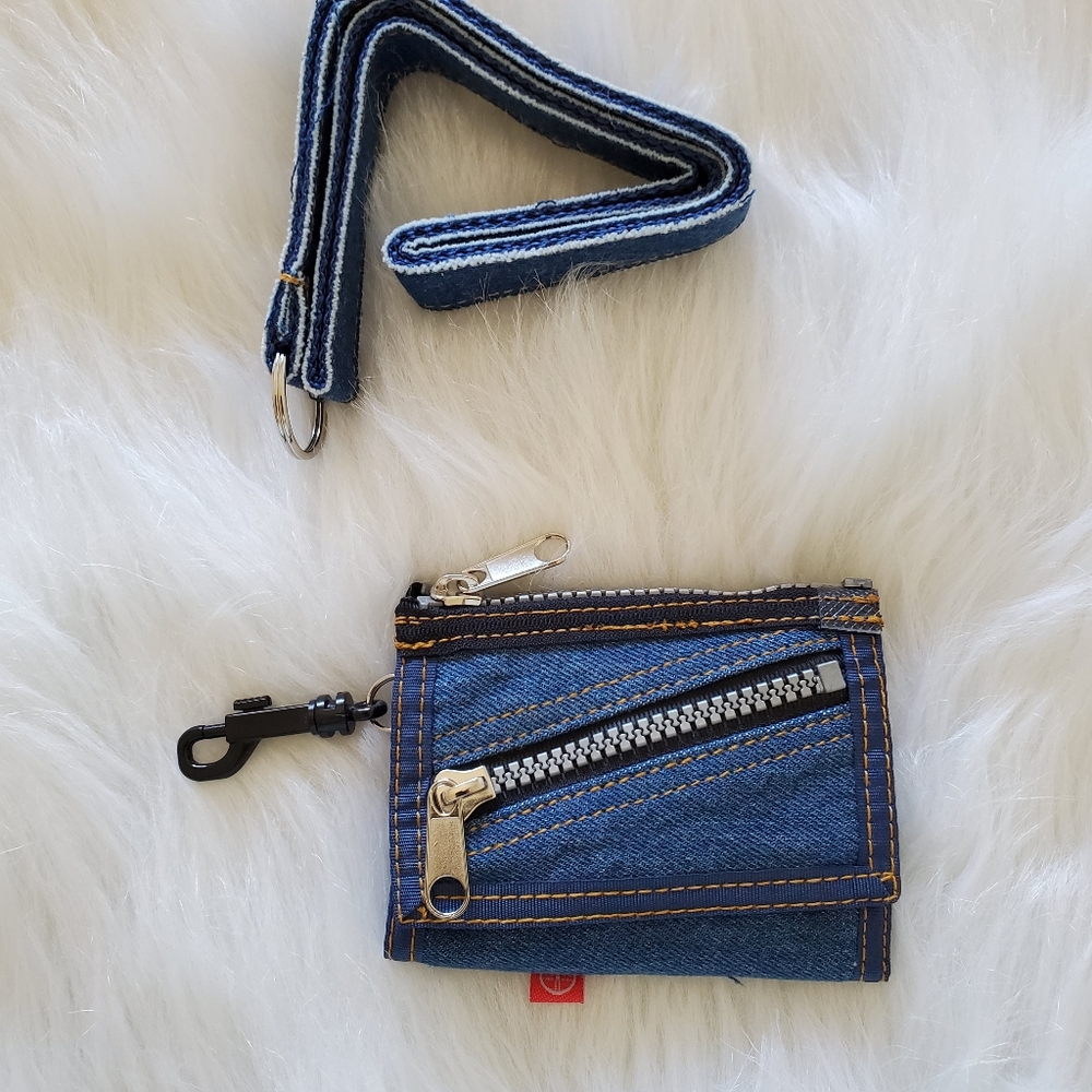 NWOT Cute Blue Denim Velcro Wallet & Detachable Strap